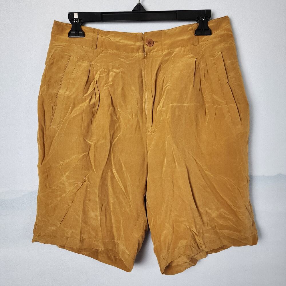 Vintage Avati 100% Pure Silk Mustard Yellow Bermuda Shorts | Women's Medium - Picture 1 of 11